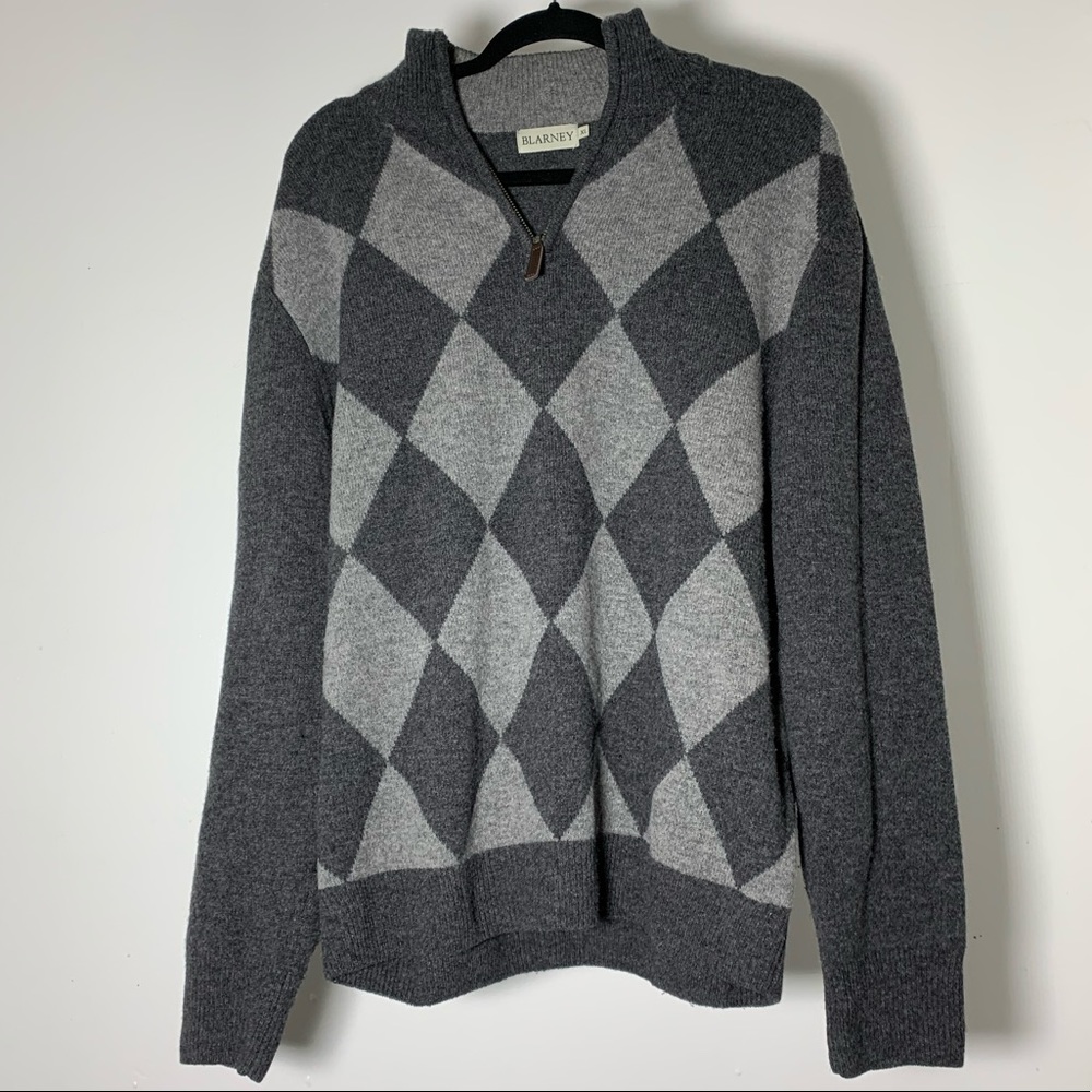 🎞 Vintage | BLARNEY Diamond Gray Wool Zip Sweater